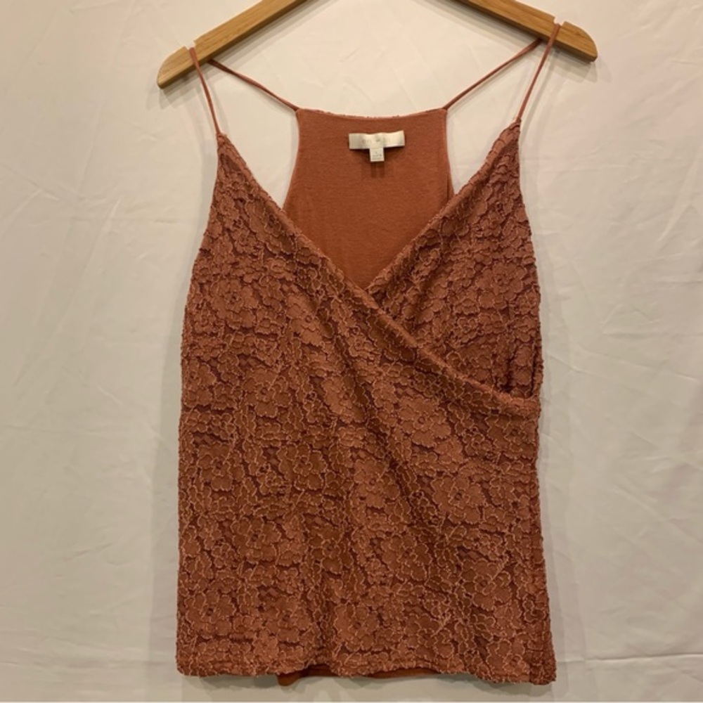 Eri + Ali Anthropologie Burnt Orange Lace Strappy Tank Top